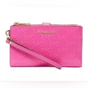 Michael kors logo jet set double zip wristlet cerise pink